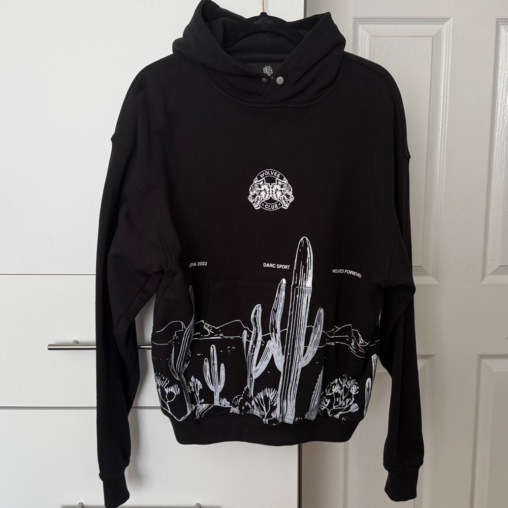 Darc Sport Black Hoodie with White Cactus Design - Olympia 2022
